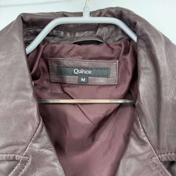 Quince Women's Port Leather Motorcycle Jacket sz M Medium Sheep Leather Belted - Picture 8 of 16